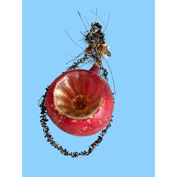 Antique German c1930 Blown Glass Indented Red Ornament With Wire Hanger 2.5" Vin - Picture 1 of 4